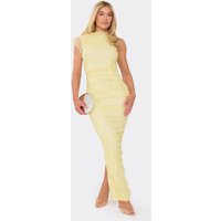 Sleeveless Ruched Maxi Dress In Lemon Lace, Women's Size UK 6