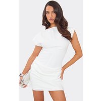 Short Sleeve Shoulder Pad Cowl Front Mini Dress In Cream, Women's Size UK 8
