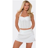 Halterneck Corset Top In Cream Satin, Women's Size UK 10