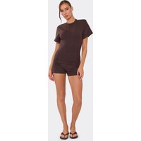 Low Rise Hotpant Shorts In Chocolate Interlock, Women's Size UK 14