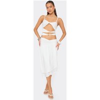 Low Rise Side Split Detail Midi Skirt In White, Women's Size US 6