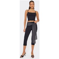 Mid Rise Polka Dot Tie Detail Capri Leggings In Black, Women's Size UK 6