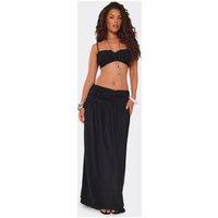 Mid Waist Ruched Waistband Maxi Skirt In Black., Women's Size UK 12