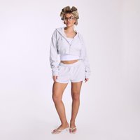 Low Rise Button Front Shorts In Grey Towelling Fabric, Women's Size UK 6
