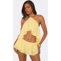 Halterneck Frilled Detail Open Back Top In Lemon, Women's Size US 12