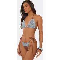 Triangle Contrast Lace Detail Tie Side Bikini Set In Brown, Women's Size UK 16