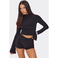 Bell Sleeve High Neck Top In Black Slinky, Women's Size UK 16