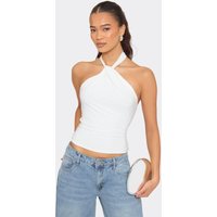 Halterneck Twist Knot Detail Open Back Top In White, Women's Size US 12