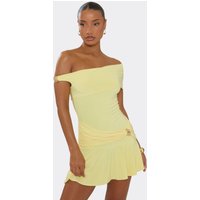 Bardot Trim Detail Frilled Hem Mini Dress In Lemon, Women's Size UK 14