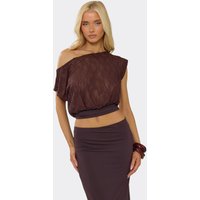 Asymmetric Off The Shoulder Top In Chocolate Brown Lace, Women's Size US 4