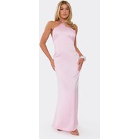 Halterneck Lace Trim Maxi Dress In Pink, Women's Size UK 14