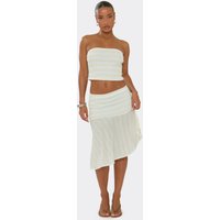 Mid Rise Flute Hem Asymmetric Mini Skirt In Lemon Stripe, Women's Size US 8