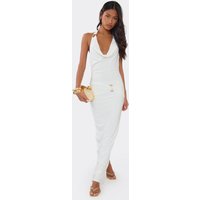 Cowl Front Halterneck Trim Detail Maxi Dress In White, Women's Size US 6