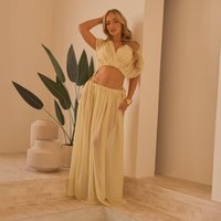 Ruched Maxi Beach Skirt In Lemon, Women's Size UK 10