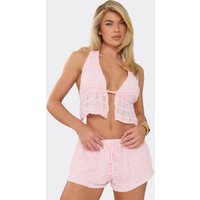 Halterneck Split Front Top In Pink Texture, Women's Size UK 6
