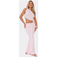 One Shoulder Cut Out Side Draped Front Maxi Dress In Baby Pink, Women's Size UK 12