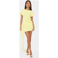 Short Sleeve Ruched Panel Detail Draped Mini Dress In Yellow, Women's Size US 4