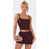 Mid Rise Trim Front Detail Ruched Mini Skirt In Chocolate Brown, Women's Size UK 6