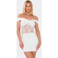 Bardot Contrast Lace Mini Dress In White, Women's Size UK 6