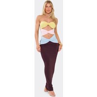 Bandeau Contrast Cut Out Maxi Dress In Chocolate Brown, Women's Size UK 10