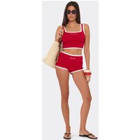 Low Rise Scallop Hem Min Min Embroidered Shorts In Red Knit, Women's Size UK M