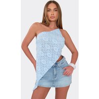 One Shoulder Asymmetric Hem Longline Top In Blue Lace, Women's Size UK 8