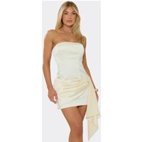 Bandeau Drape Front Detail Mini Dress In Cream, Women's Size UK 10