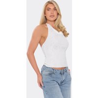 Cowl High Neck Top In White Lace, Women's Size UK 12