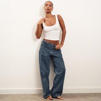 Low Rise Straight Leg Jeans In Mid Blue Denim, Women's Size US 8