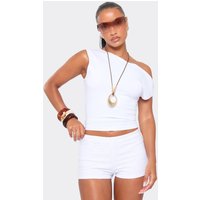 Mid Rise Fitted Mini Shorts In White Broderie, Women's Size UK 16