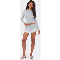 Drawstring Waist Lace Trim Shorts In Grey Striped Soft Jersey, Women's Size UK 10
