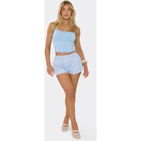 Mid Rise Button Front Shorts In Blue Stripe, Women's Size UK 6