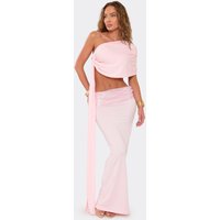 One Shoulder Draped Detail Top And Sequin Panel Maxi Skirt Co-Ord Set In Pink Slinky., Women's Size UK 6