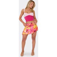 Ruched Frilled Hem Mini Skirt In Multi Floral Print, Women's Size US 6