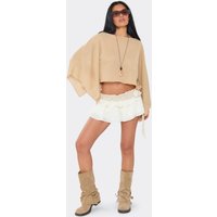 Low Rise Belted Tiered Mini Skort In Cream, Women's Size UK 12