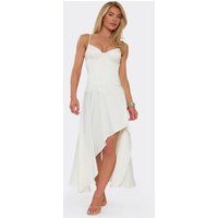 Strappy Underwired Dropped Hem Split Leg Corset Midi Dress In Cream, Women's Size UK 10