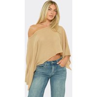 Off The Shoulder Asymmetric Cape Top In Stone, Women's Size UK 10