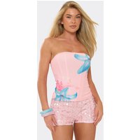 Mid Rise Hot Pant Shorts In Pink Flower Sequin, Women's Size US 6