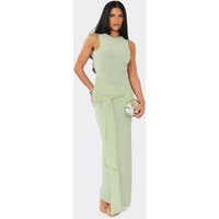 Sleeveless Tie Drape Front Maxi Dress In Sage Green Slinky, Women's Size UK 14
