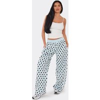 Mid Rise Side Stripe Wide Leg Joggers In Blue Polka Dot, Women's Size UK 14
