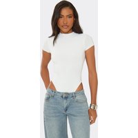 Short Sleeve High Neck Bodysuit In White, Women's Size UK 6