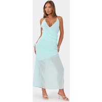 Strappy Wrap Front Split Leg Maxi Dress In Baby Blue Chiffon, Women's Size UK 14