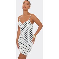 Strappy Cup Detail Bodycon Mini Dress In White Polka Dot, Women's Size UK M/L