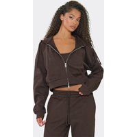 Long Sleeve Boxy Hoodie In Chocolate Brown Ribbed, Women's Size US 4