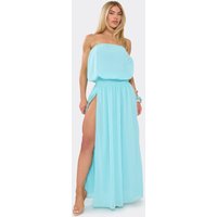Bandeau Blouson Side Split Maxi Dress In Blue, Women's Size UK 12