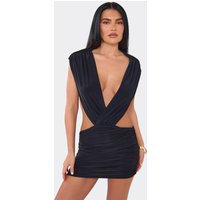 Sleeveless Plunge Front Open Back Mini Dress In Black., Women's Size US 10