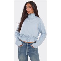 High Neck Cinched Hem Cropped Jacket In Blue, Women's Size UK 6