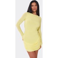 Long Sleeve Drape Front Tie Back Mini Dress Lemon, Women's Size UK 8