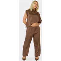 High Neck One Shoulder Asymmetric Top In Chocolate Brown Satin, Women's Size US 4