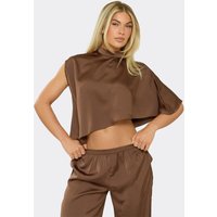 Mid Rise Cuffed Trousers In Chocolate Brown Satin, Women's Size US 4